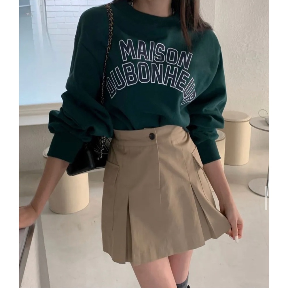 NWOT Pleated Cargo Khaki Beige Tan Mini Skirt Skort